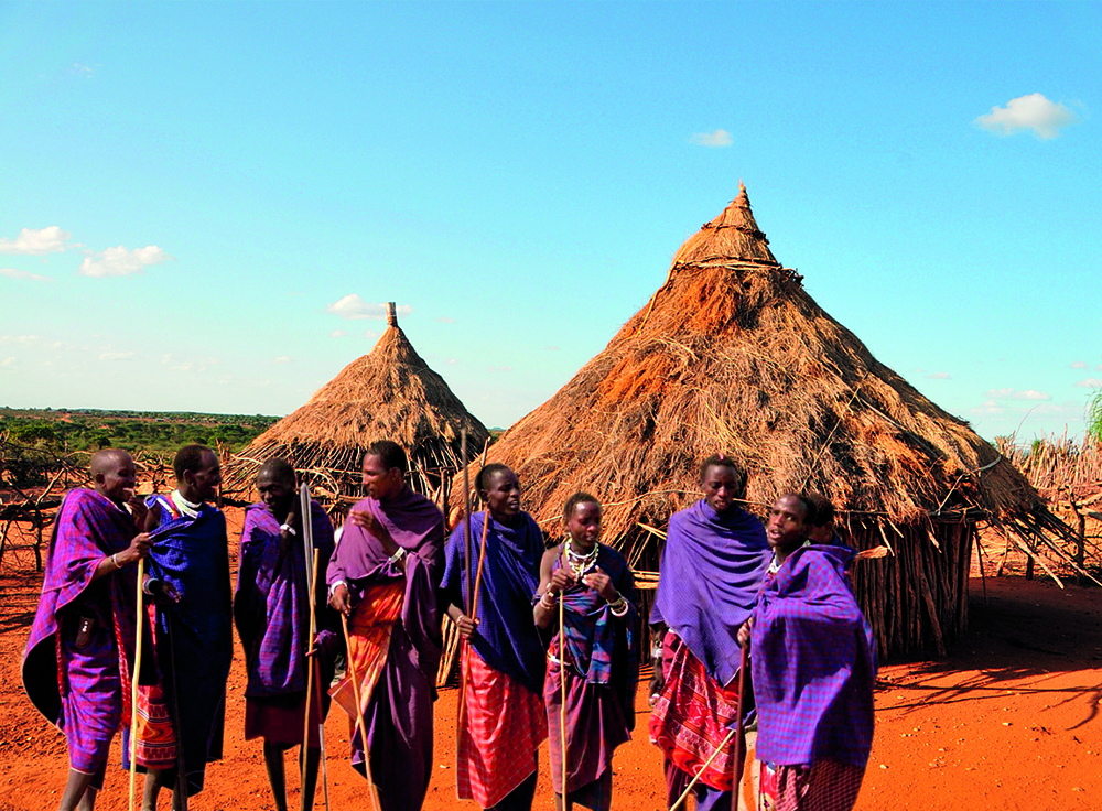 Maasai men about to perform a traditional dance